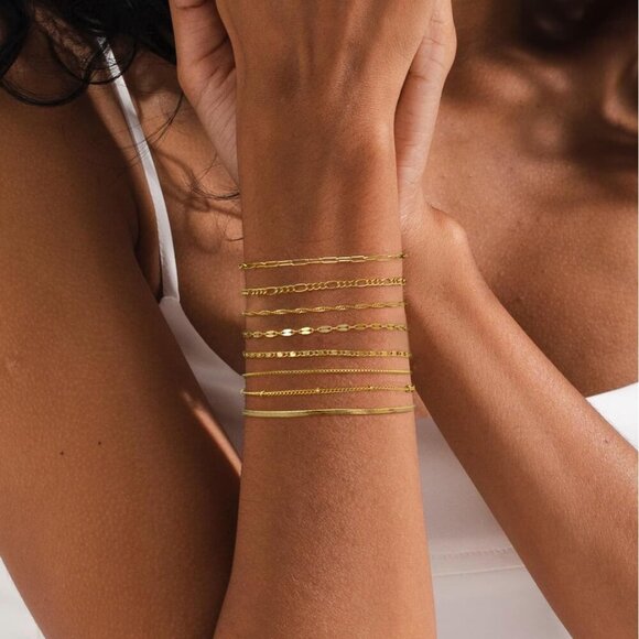 🆕 Relveo Trendy Chain Bracelet Women Gold Stackable Snake Figaro Pack Jewelry - Picture 5 of 7